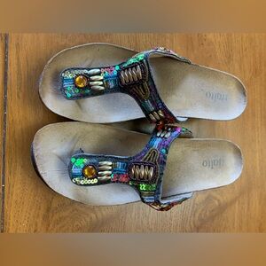 Size 11 beaded sandals with cork heel